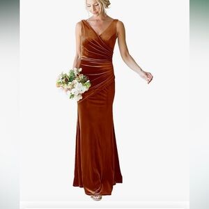 V neck velvet mermaid gown in burnt orange size 4